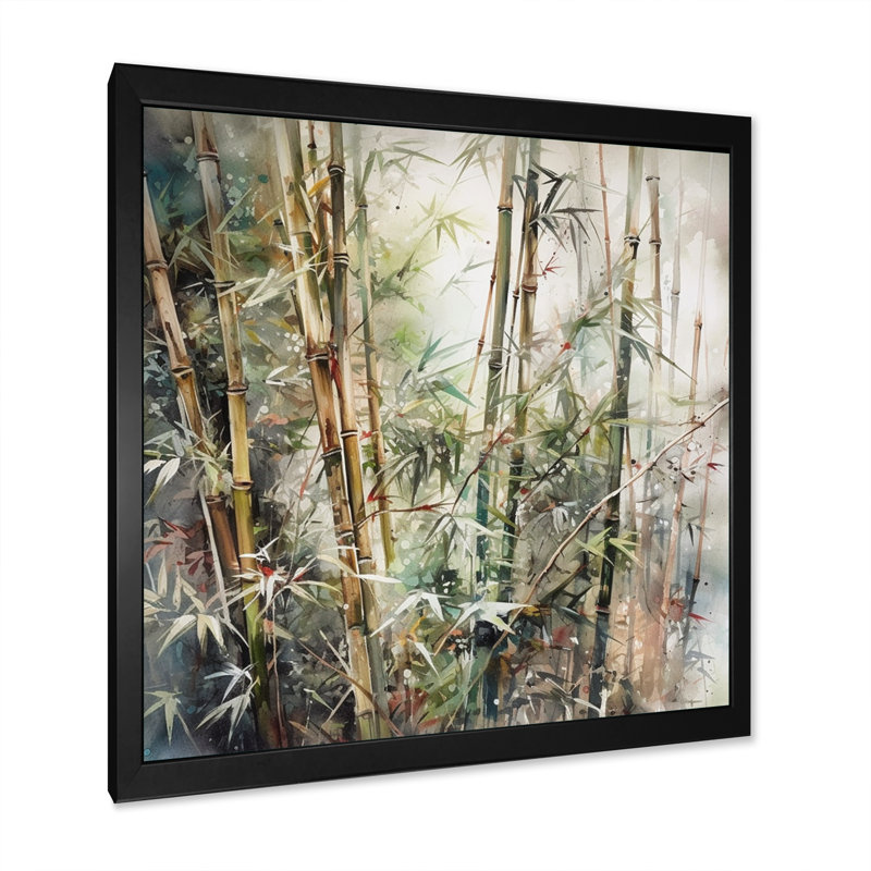 Gerania Green Floral Bamboo Bliss V sur impression sur toile, H 16 po x l 16 po x P 1 po, Cadre photo noir