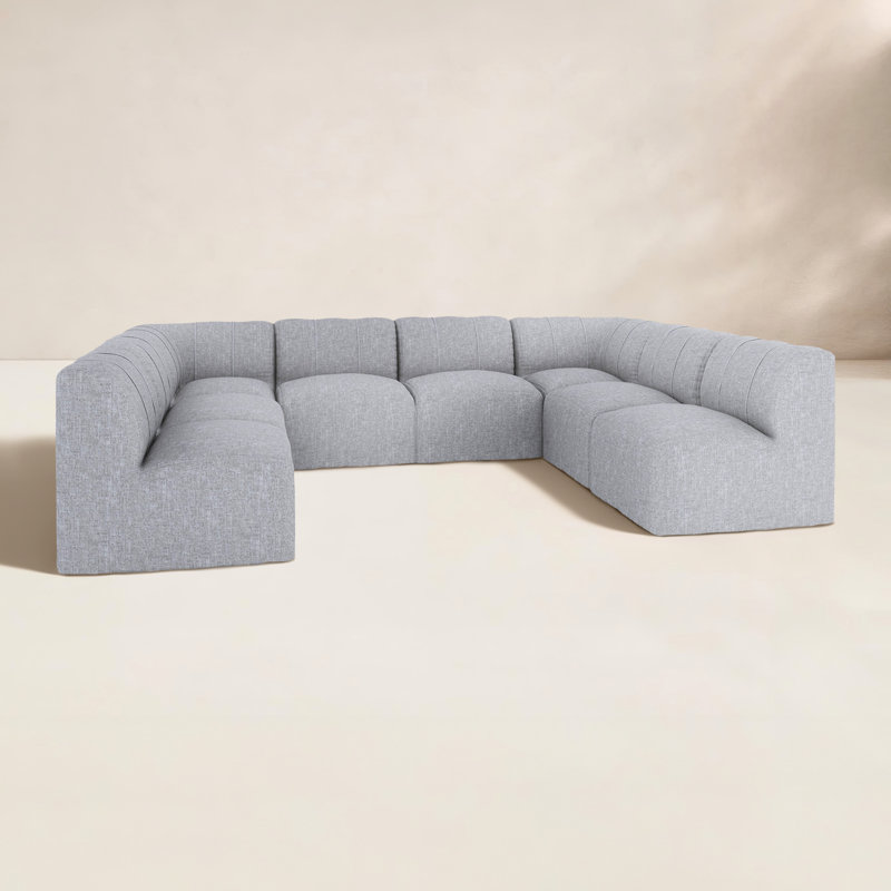 Praia 124" W Fully Assembled Weather Resistant U-Shaped Outdoor Sectional, Canvas Granite Sunbrella® Canvas