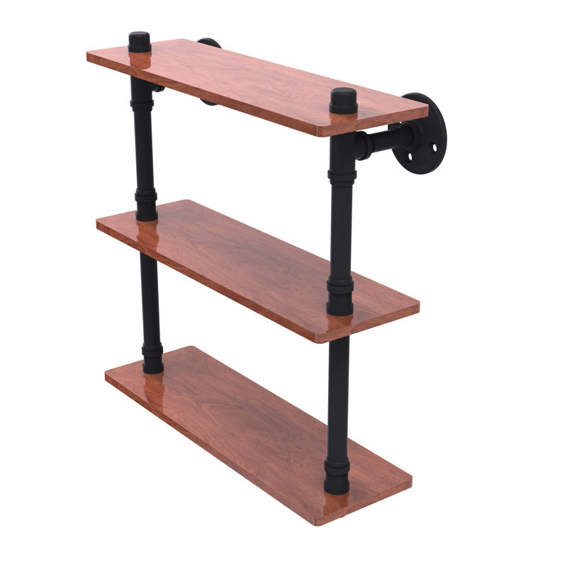 Bayer 3 Piece Walnut Solid Wood Tiered Shelf, Matte Black