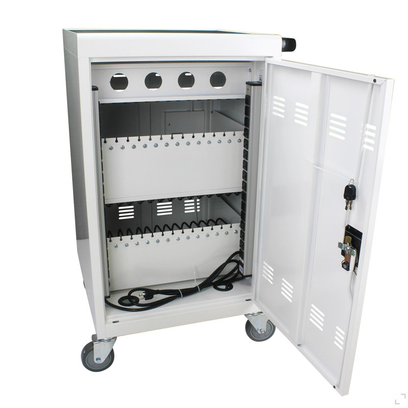 Chariot de charge mobile et armoire pour tablettes PC portable 30 appareils avec serrure à combinaison (blanc)