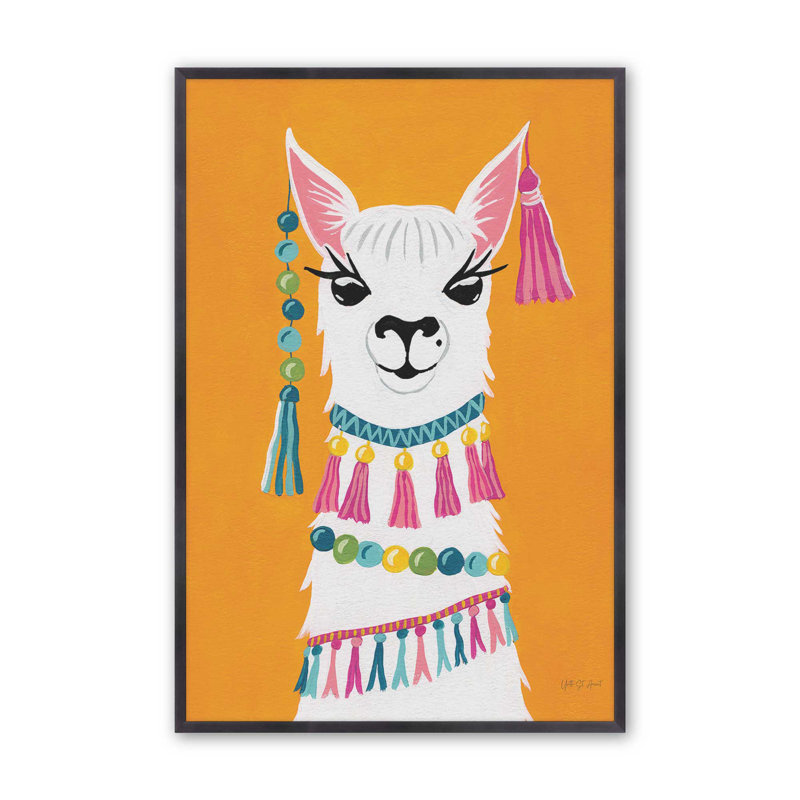 Imprimé de lama animé, Cadre de coin ouvert en zinc patiné, H 15,25 po x l 12,25 po