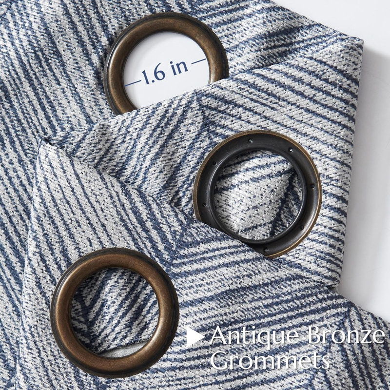 Rideaux à œillets en jacquard avec motif à chevrons pour le salon, L 50 po x L 63 po, Bleu