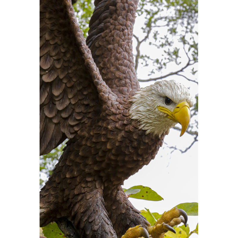 Large Brown and White Polyresin Flying Eagle Garden Statue