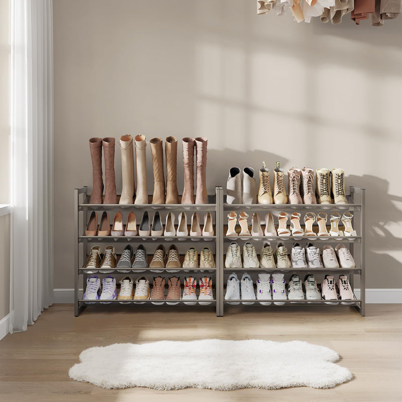 Range-chaussures en métal à 8 niveaux, avec tablettes réglables plates ou en angle, ensemble de 2 tablettes empilables à 4 niveaux