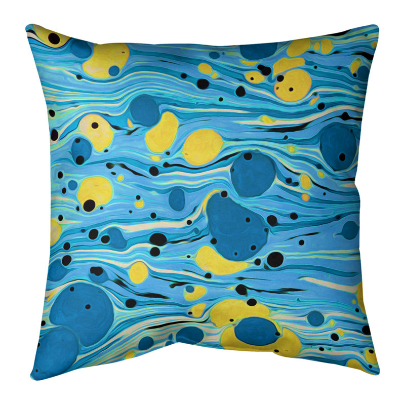 Coussin Swirls, Bourre en polyester, 18 po x 18 po, Bleu/jaune