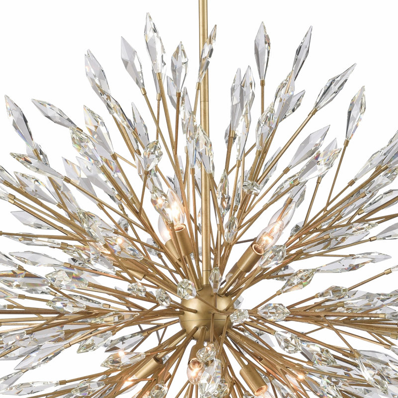 Lustre 42 po Ensminger en or péruvien avec grands cristaux transparents à facettes