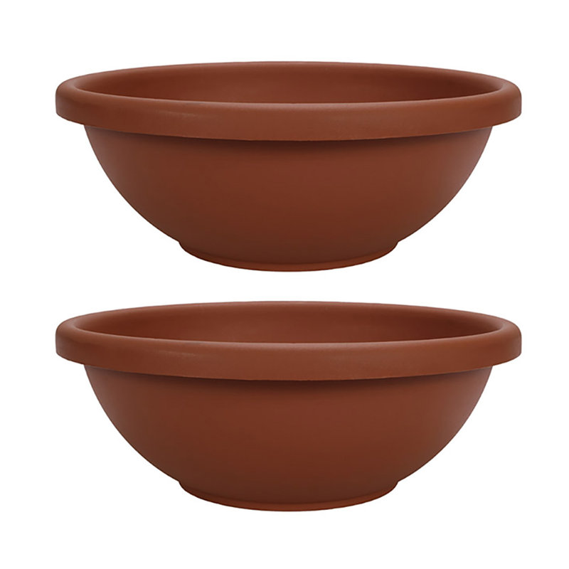 Ceramic Pot Planter, 2, Brown, 8" H x 18" W x 18" D