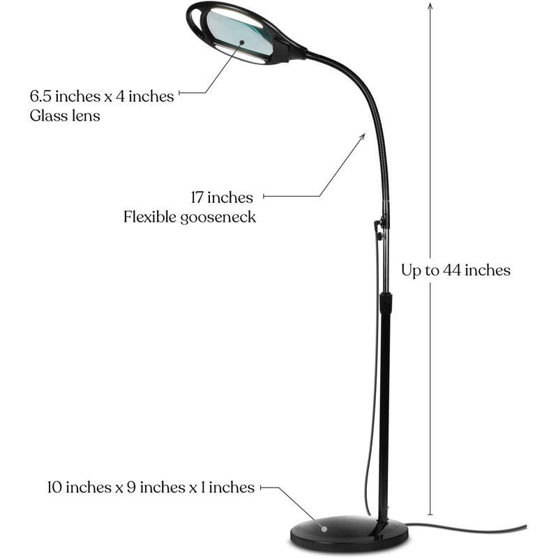 5 Diopter (2.25x) Hands Free Magnifier With Bright Led Light For Reading - Work Light With Flexible Gooseneck, Black