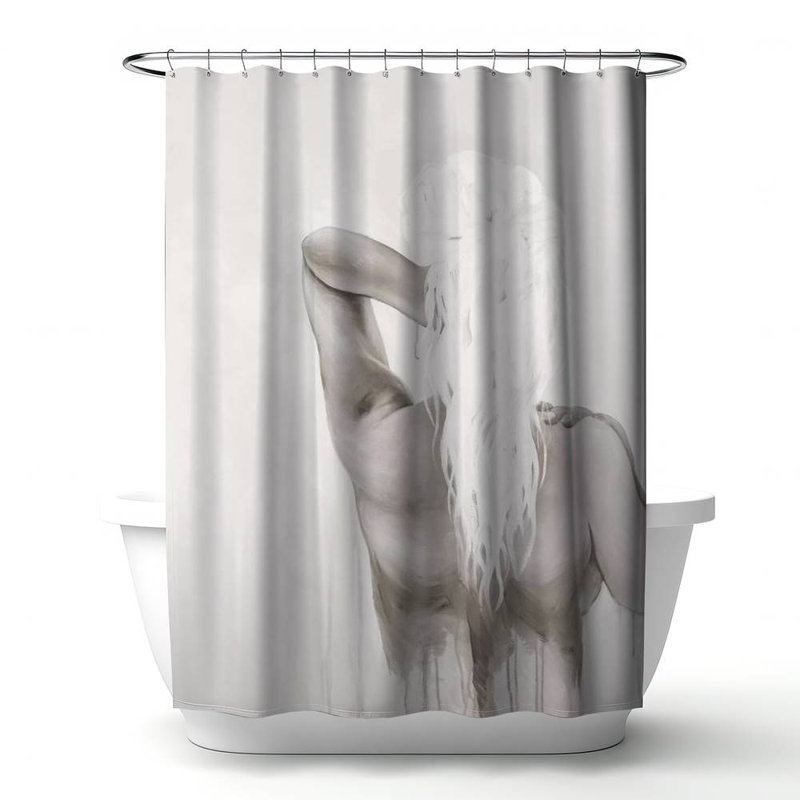 Shower Curtain FI42 – Polyester Shower Curtain, Dye Sublimation Print, 71" W × 74" L, White/Gray