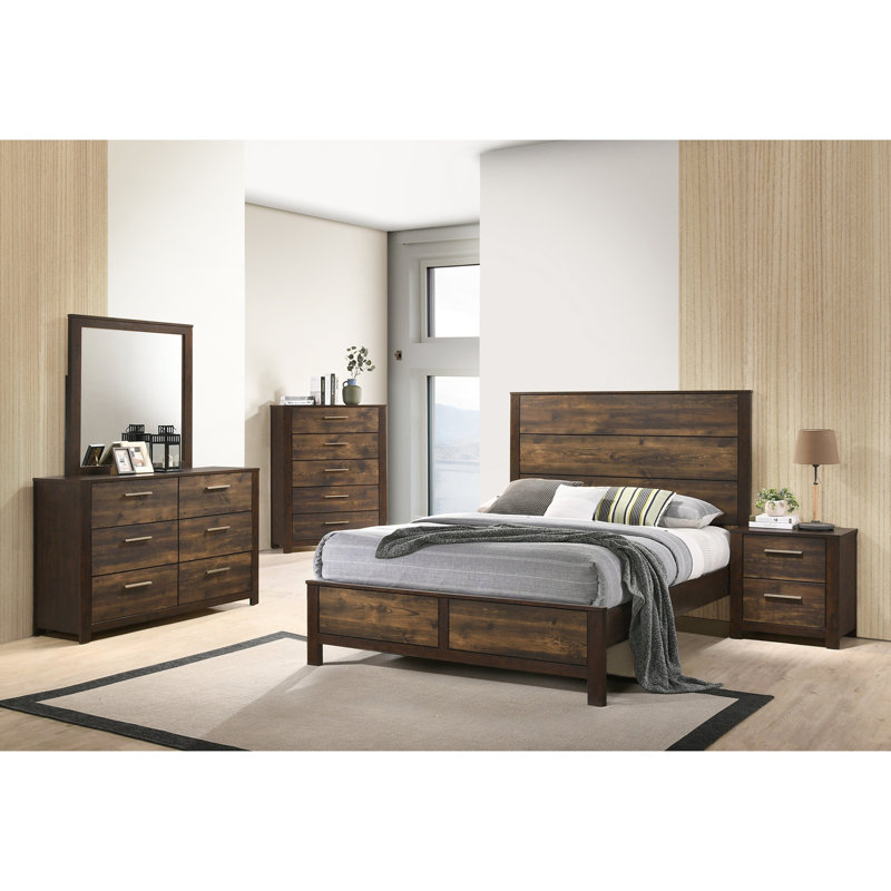 Mahogany Finish Modern Bedframe with Simple Design, Queen