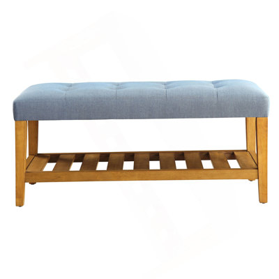 Light Blue And Oak Tufted Padded Seat Bench