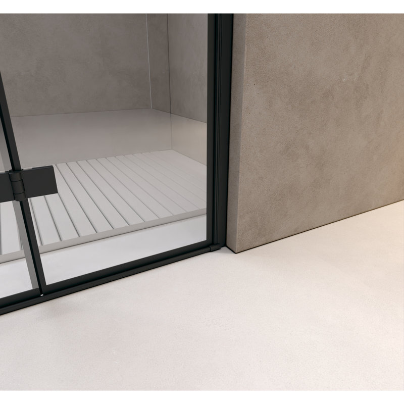 Porte de douche pliante noire mat 32 po x 72 po, verre trempé 1/4 po, film antidéflagrant, cadre en aluminium