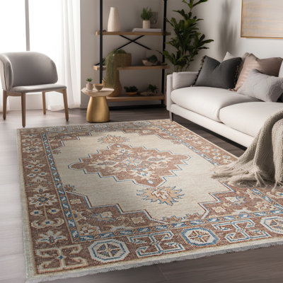 Tapis beige exquis noué à la main Kiran