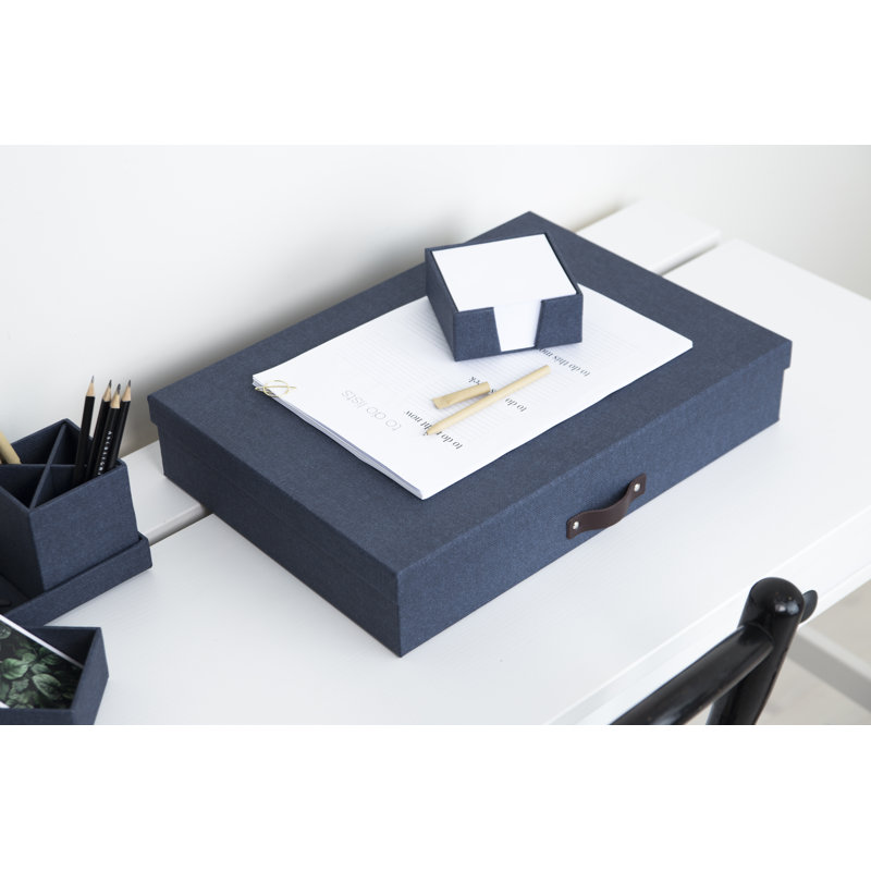 Blue Canvas-Like Finish Storage Box with Leather Handle