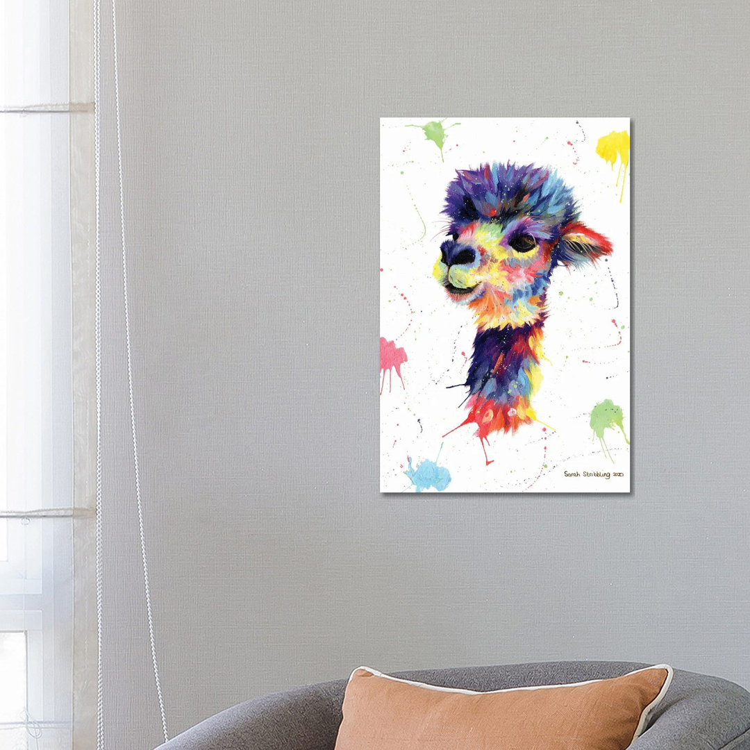 Multicolor Alpaca von Sarah Stribbling - Galerie-verpackte Leinwand Giclée auf Leinwand