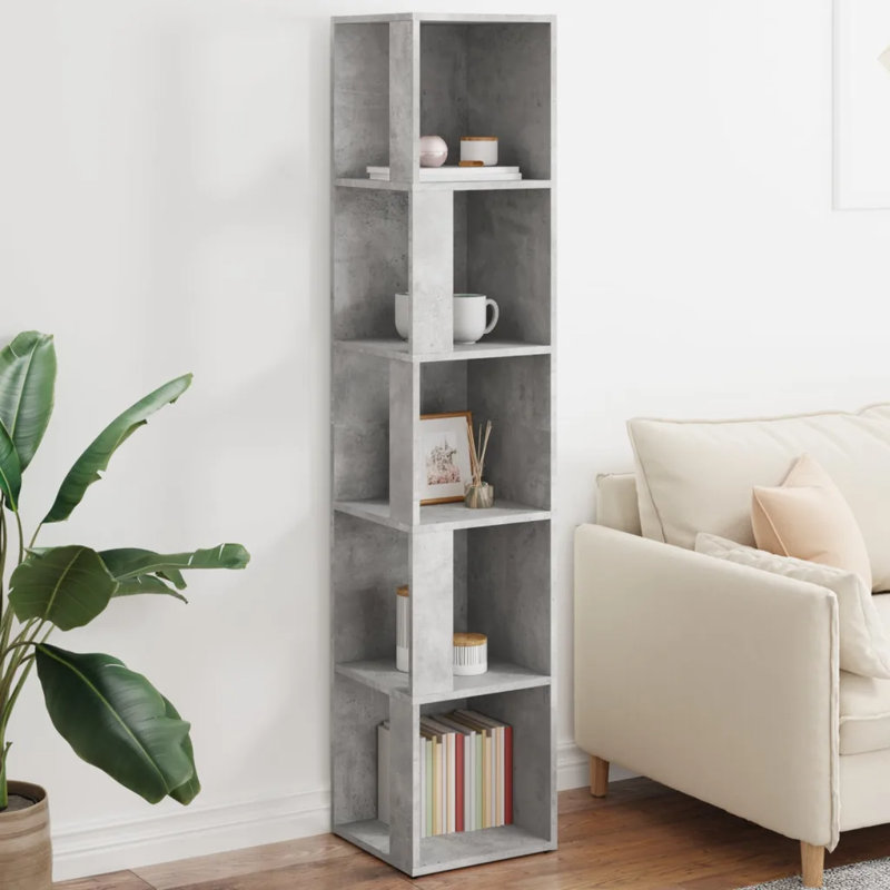 33 cm W Bookcase, (5 Shelves) 164.5cmH x 33cmW x 33cmD, Concrete Grey