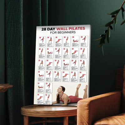 1 impression d'art sur toile encadrée, 28 jours, Pilates murales pour débutants, impression sur toile étape par étape avec 28 séances d'entraînement illustrées - Décoration parfaite pour les amateurs de sport