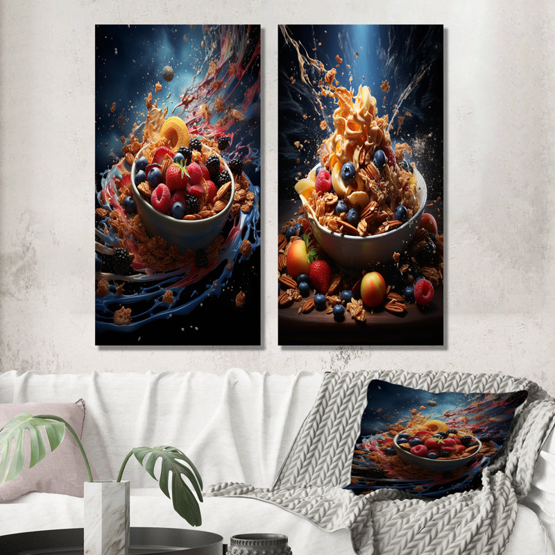 Granola galaxie - ensemble de 2 impressions sur toile déjeuner, H 28 po x l 25 po, Toile tendue