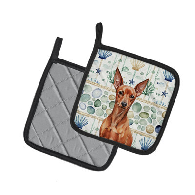 Red Miniature Pinscher Min Pin Coastal Sea Glass Pair of Pot Holders