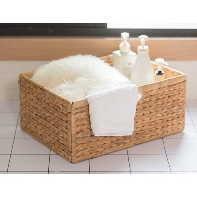 Small Hyacinth Basket - Rustic Handwoven Multipurpose Foldable Storage Organizer Decorative Laundry Totes and Woven Storage Bin for Bedroom, Living Room, Bathroom, Pantry and Closet