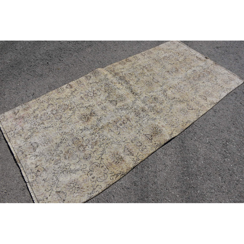 Tapis rétro, tapis 3,5 po x 7,4 pi, tapis géométrique, tapis turcs, tapis en laine, tapis bohème beige, tapis aztèque