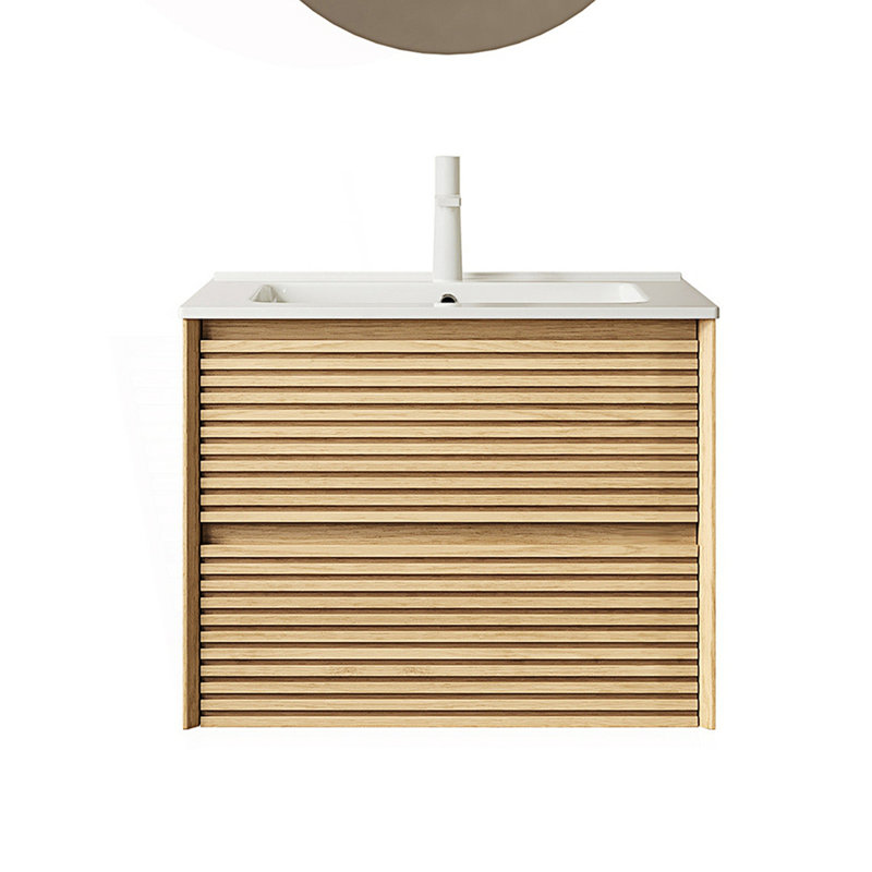 Armoire de rangement murale flottante avec tiroirs pour salle de bain avec lavabo, Chêne clair, 24.07"