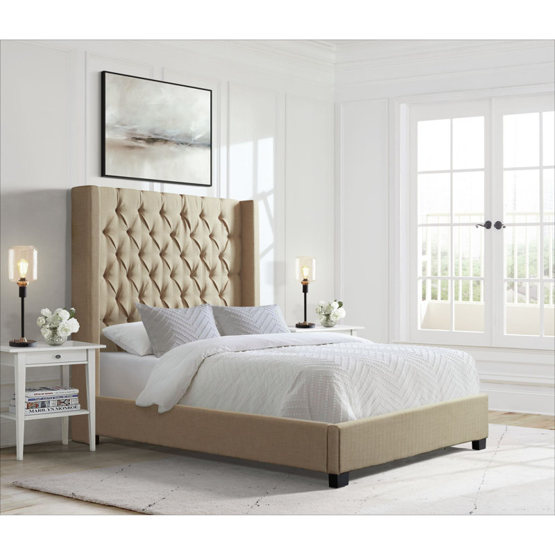 Upholstered Low Profile Standard Bed, King, Charcoal Gray