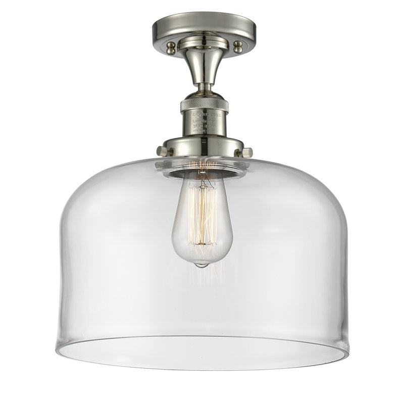 Plafonnier semi-encastré 1 lumière Bell, Nickel poli, Clair, Ampoule DEL 6 watts rétro