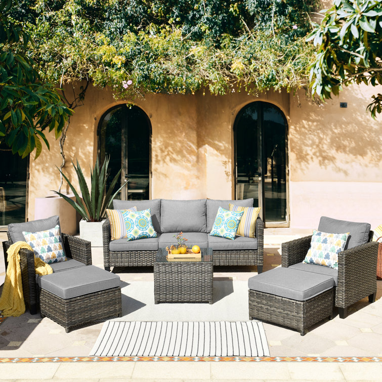 Wicker/Rattan 5 - Person Seating Group With Cushions