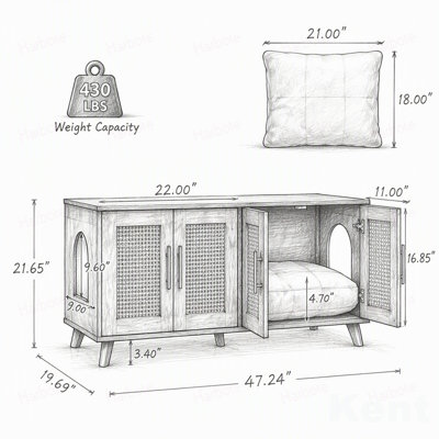 Armoire à chat d'intérieur en bois d'hévéa de qualité supérieure avec coussin moelleux