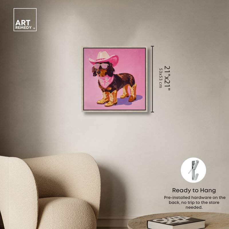 «Doxxie Cowgirl», reproduction sur toile encadrée par Art Remedy, cadre en chêne naturel, 20 x 20, H 21 po x l 21 po