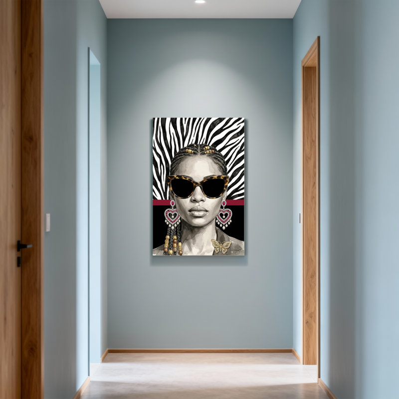 Motif zébré tendance et boucles d'oreilles cœur, H 48 po x l 32 po
