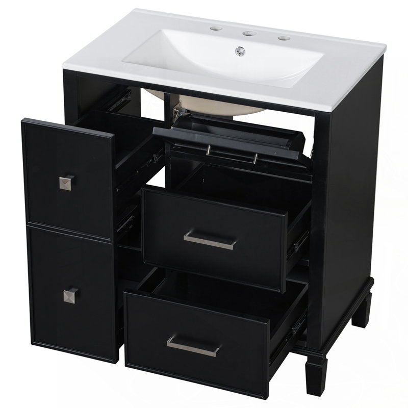 Meuble-lavabo sophistiqué avec tiroir innovant et fabrication robuste, Noir