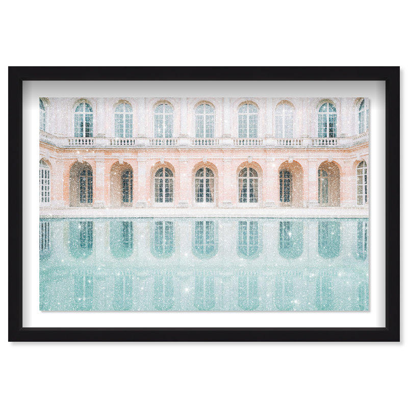 Oliver Gal Palace Dreamy Pond Architecture - Diamond Dust Shadowbox Framed Wall Art, 26" H x 38" W, Black