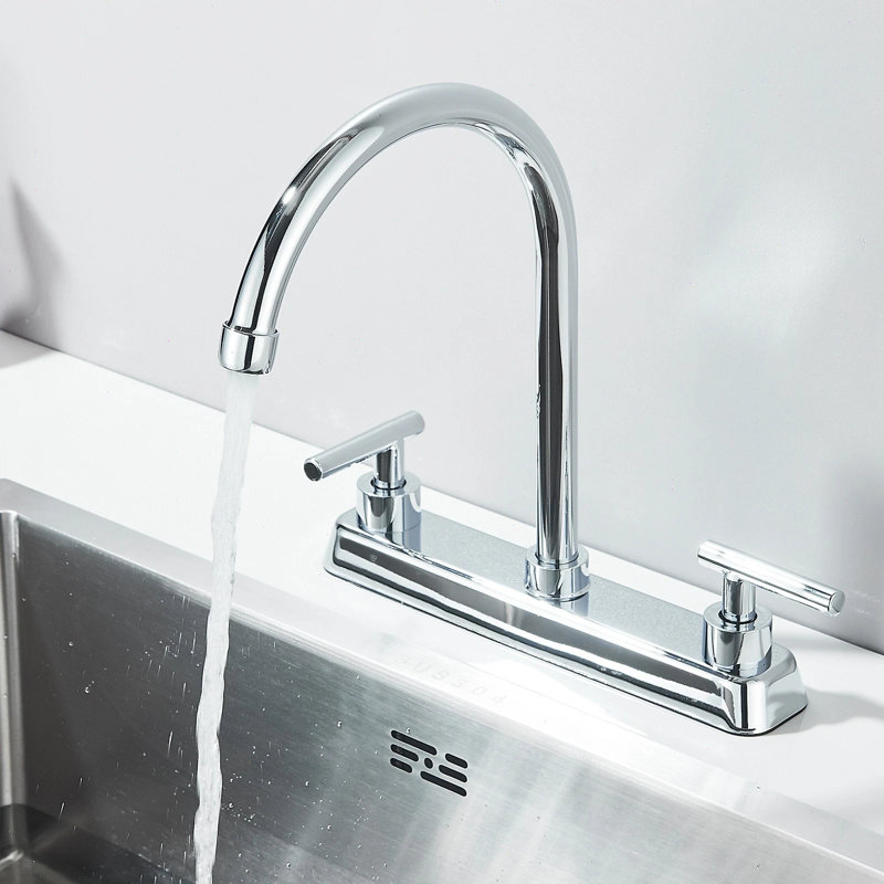 Chrome Kitchen Faucet 3 Holes 2 Handle 8" Centerset Sink Mixer Taps Swivel Spout