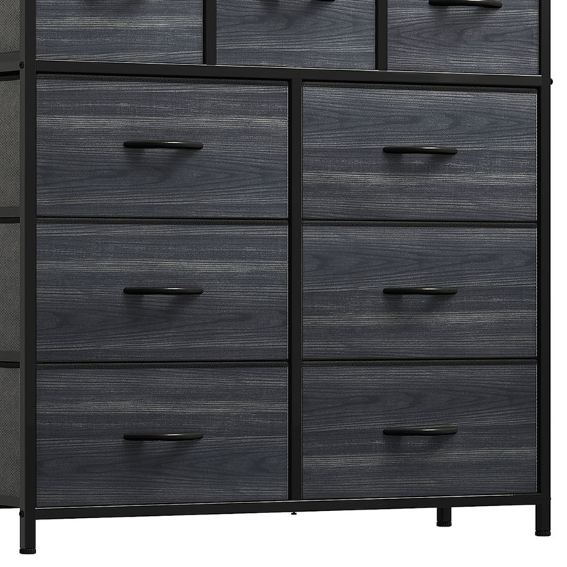 Black 9-Drawer Fabric Dresser with Iron Frame and Wood Grain Surface
