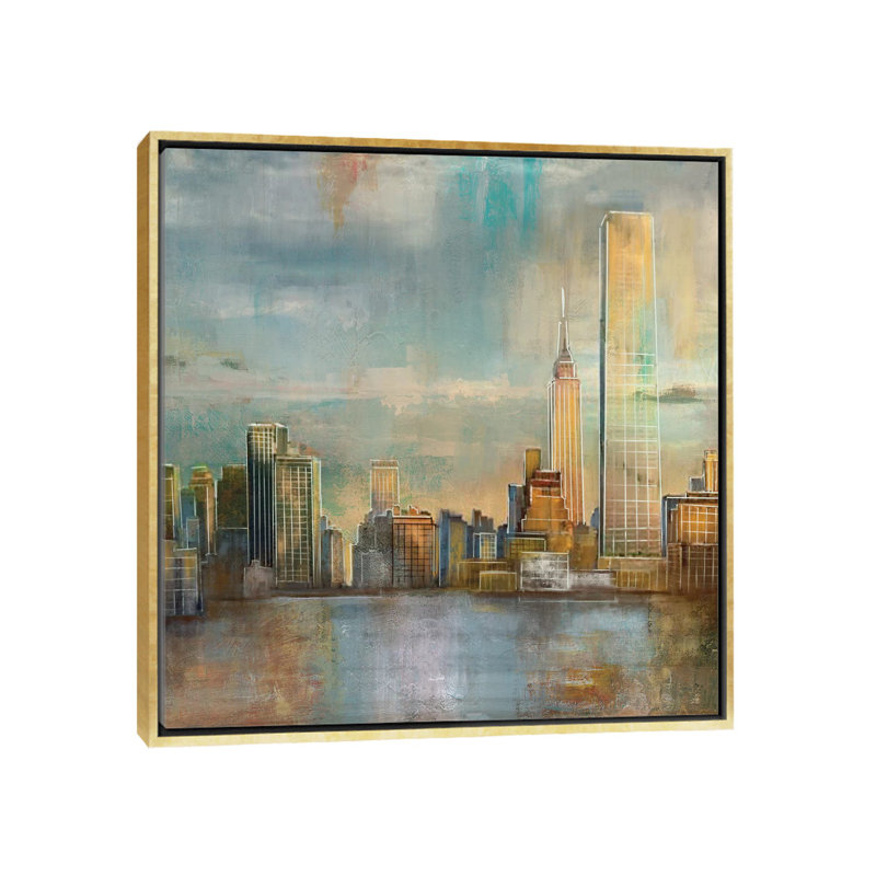 City Skyline par Nan - reproduction d'art, H 26 po x l 26 po x P 1,5 po, Toile encadrée d'or, Pas de tapis
