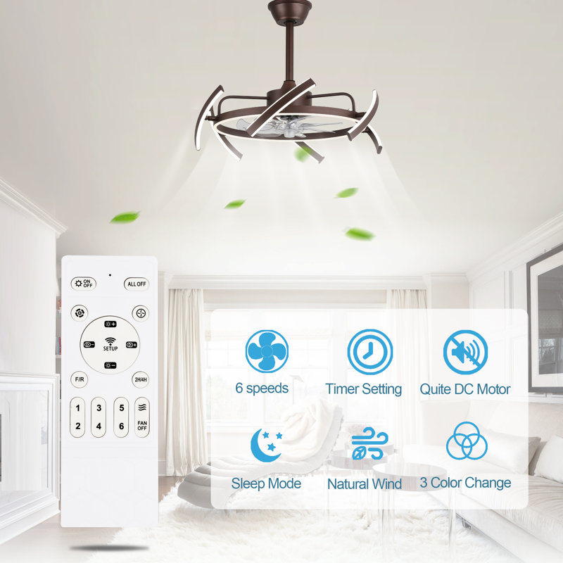 Olamide 24" DIY Shape Adjustable Ceiling Fan with Lights Remote and APP Control, Brown
