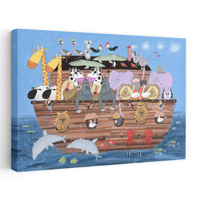 Noah'S Ark Adventure Abstract Contemporary Bird Cow Crab Ocean Wildlife Wall Art Print