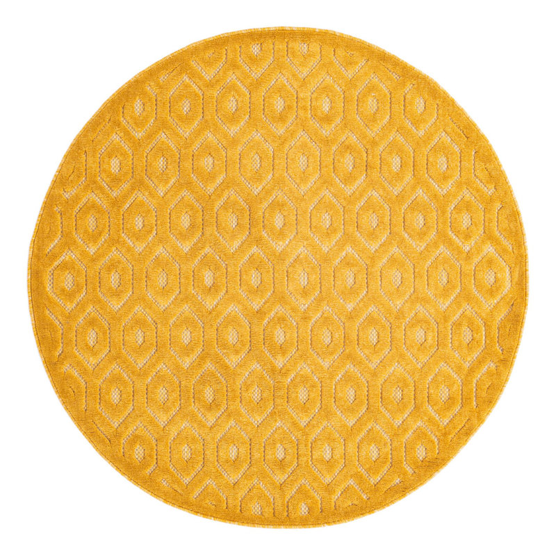 Tapis intérieur / extérieur jaune Griffing, Rond 5 pi 3 po