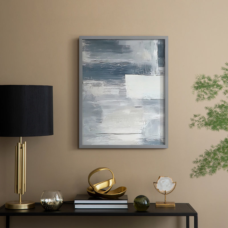 Abstrait, encadré, prêt à accrocher , Gris, H 14 po x l 11 po