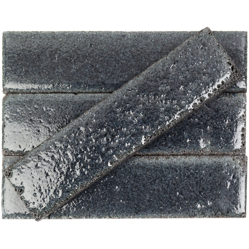 Molten Brick 3" x 12" Natural Stone Brick Look Subway Wall Tile, Black