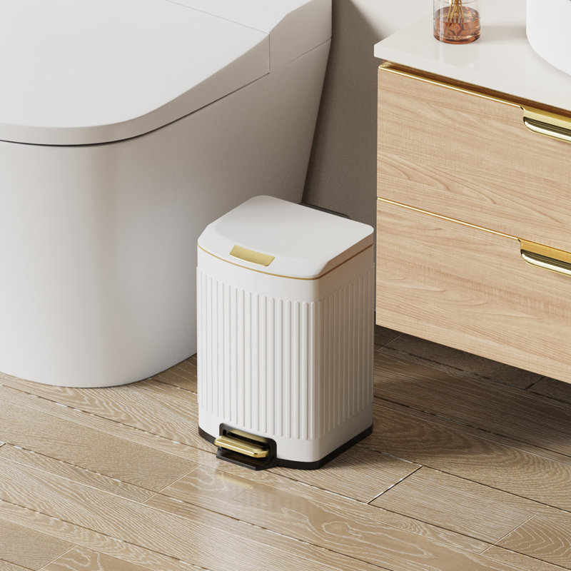 Poubelle de salle de bain 2,6 gallons, poubelle en acier inoxydable à large ouverture carrée, couvercle à fermeture douce et doublure intérieure amovible, poubelle pour cuisine, salle de bain, chambre à coucher, bureau à domicile (blanc)
