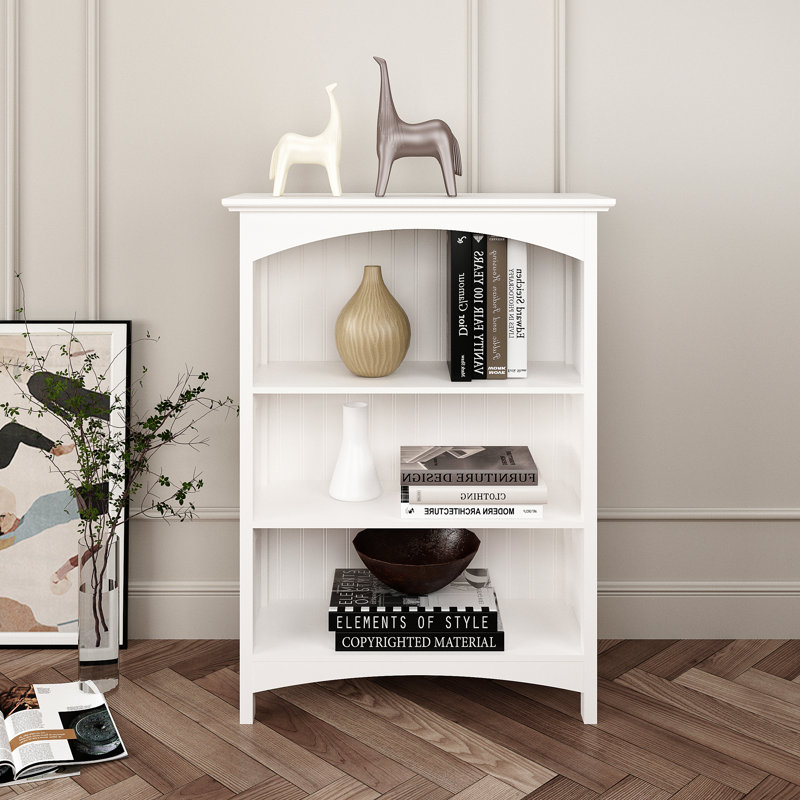 Bibliothèque en bois H 40 "x l 29,5" à 3 niveaux avec 2 supports arqués, étagère de rangement et de présentation pour le bureau personnel et le salon, blanc