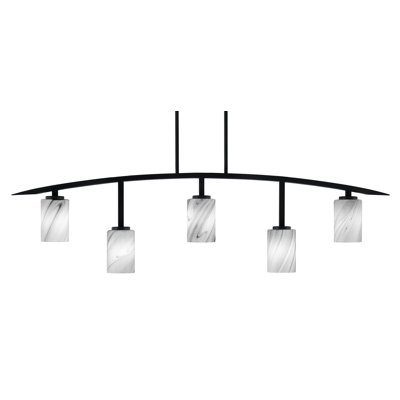 Barre d'éclairage 5 lumières kurve au fini noir mat avec verre tourbillon onyx de 4 po