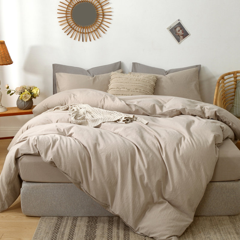 Olive Green Full Cotton Duvet Cover Set with Pillowcases
