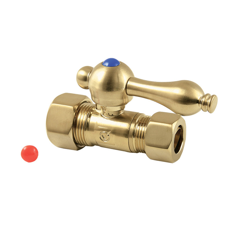 Kingston Brass Vintage 5/8-Inch OD Comp x 1/2-Inch OD Comp Quarter-Turn Straight Stop Valve, Brushed Brass