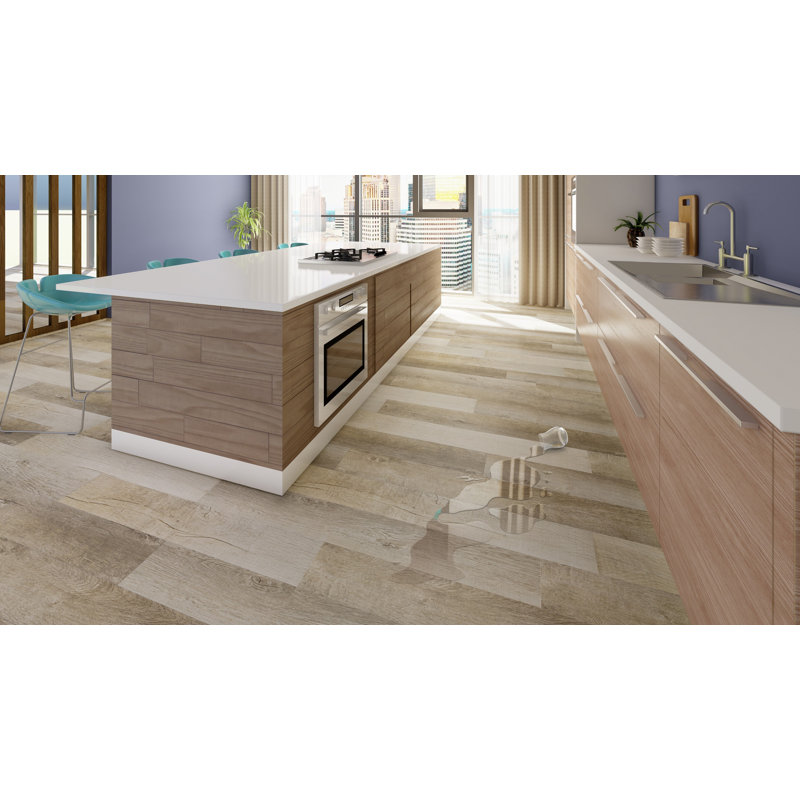 Capitola SPC Vinyl Floor Tiles - 4mm x 7 in x 48 in with 20mil Wear Layer and I4F Click Locking EVA Backing Flooring Planks, 30 sqft/Case, Surrey Beige