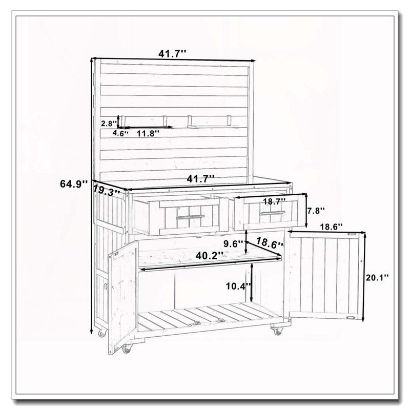 Chariot de cuisine en bois massif 64,9 po H, Brun