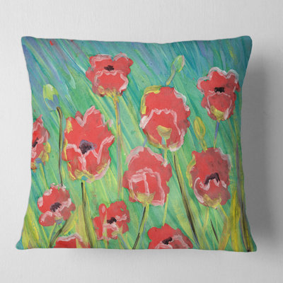 Gouache Of Blooming Poppies Floral Pillow